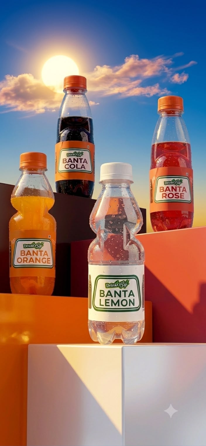 DrinkoSip range — Banta Orange, Cola, Rose and Lemon at sunrise